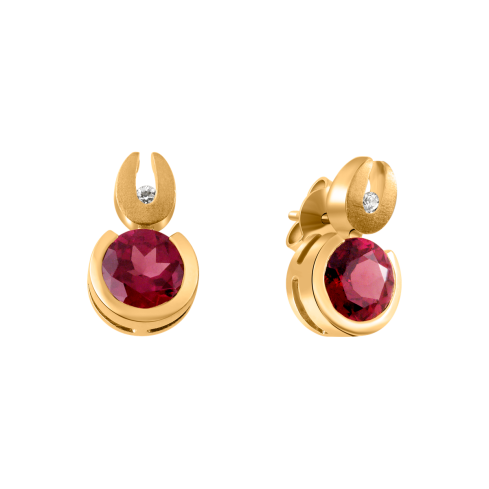 Ohrstecker aus 750er Gelbgold »100019« mit Diamanten und Rhodolith