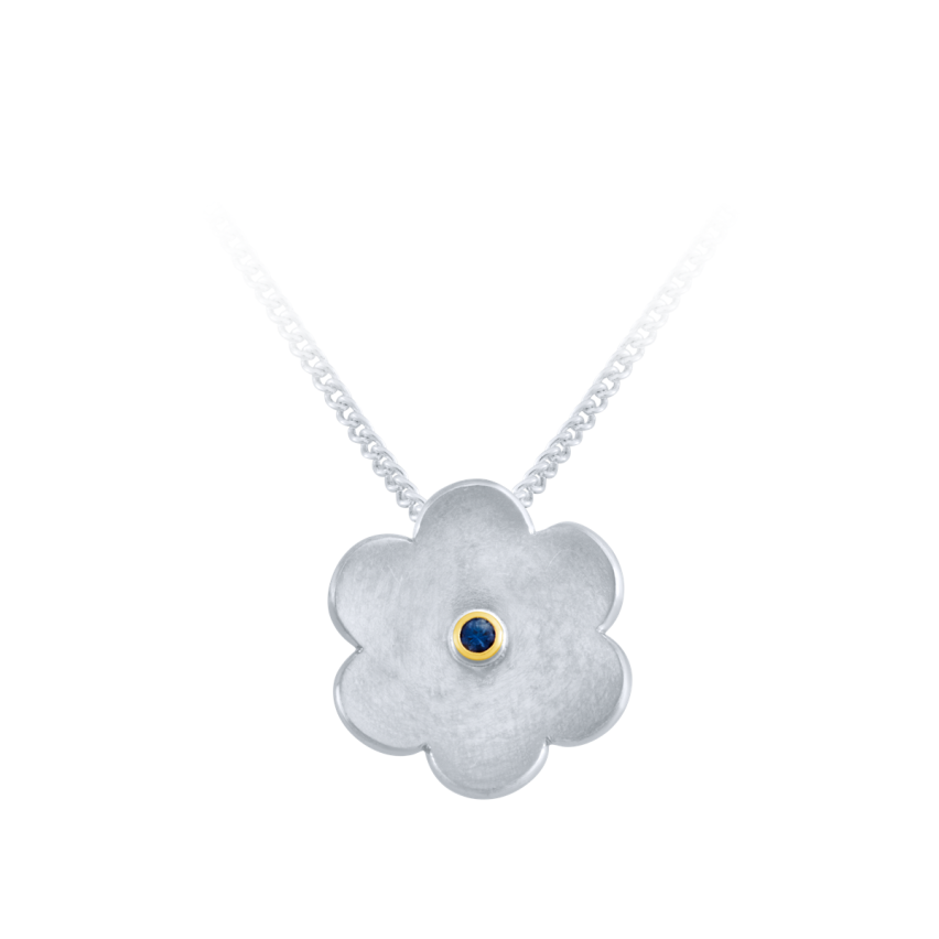 Anhänger aus 925er Silber und 750er Gelbgold »Blume, 100307« mit Saphir