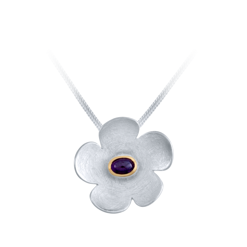 Anhänger aus 925er Silber und 750er Gelbgold »Blume, 100312« mit Amethyst