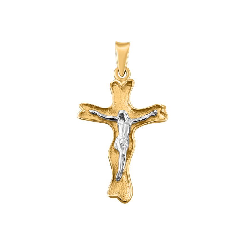 Anhänger aus 585er Gelbgold und Weissgold »Kreuz, Jesus, 100454«
