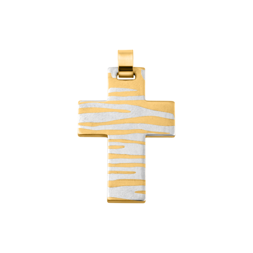 Anhänger aus Edelstahl und 585er Gelbgold »Kreuz, 100463«