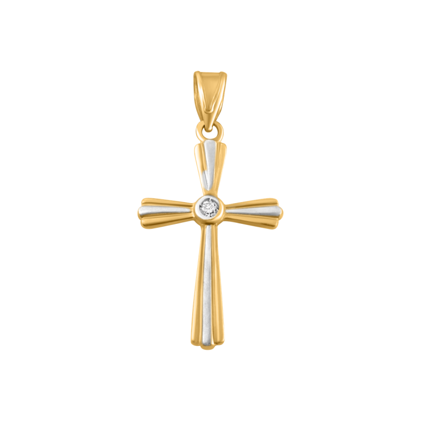 Anhänger aus 585er Gelbgold und Weissgold »Kreuz, 100471« mit Zirkonia