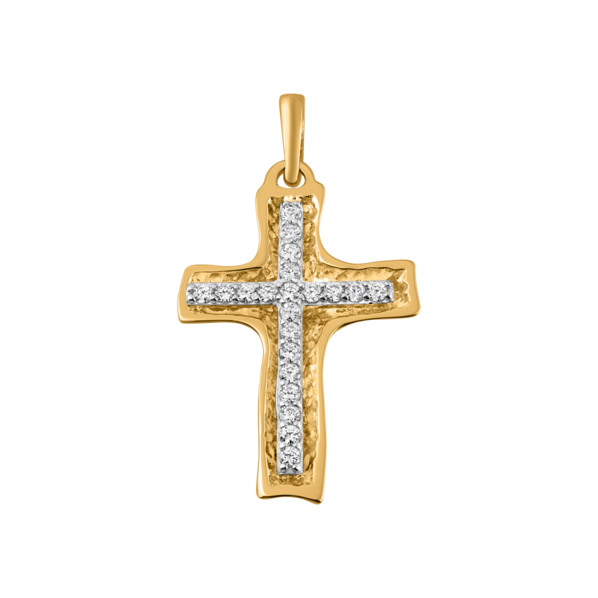 Anhänger aus 585er Gelbgold und Weissgold »Kreuz, 100478« mit Zirkonia