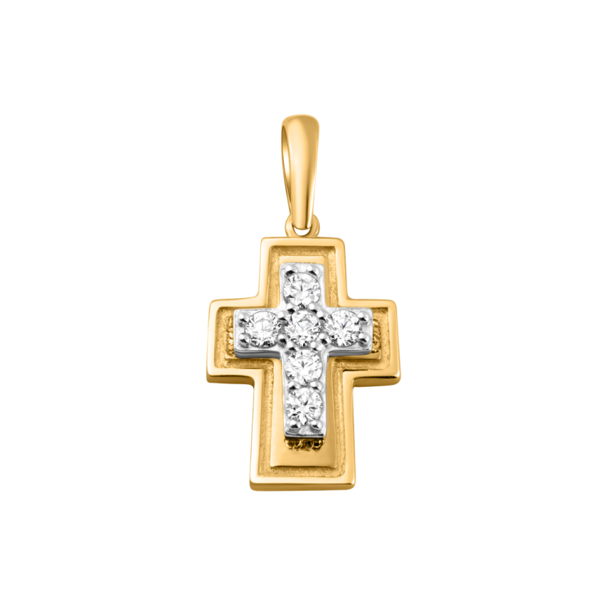 Anhänger aus 585er Gelbgold und Weissgold »Kreuz, 100483« mit Zirkonia