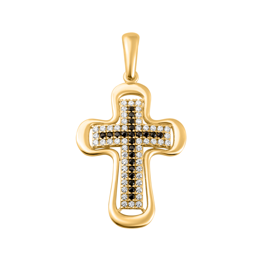 Anhänger aus 585er Gelbgold und Weissgold »Kreuz, 100490« mit Zirkonia