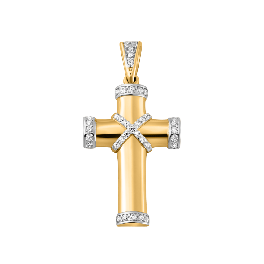Anhänger aus 585er Gelbgold und Weissgold »Kreuz, 100500« mit Zirkonia