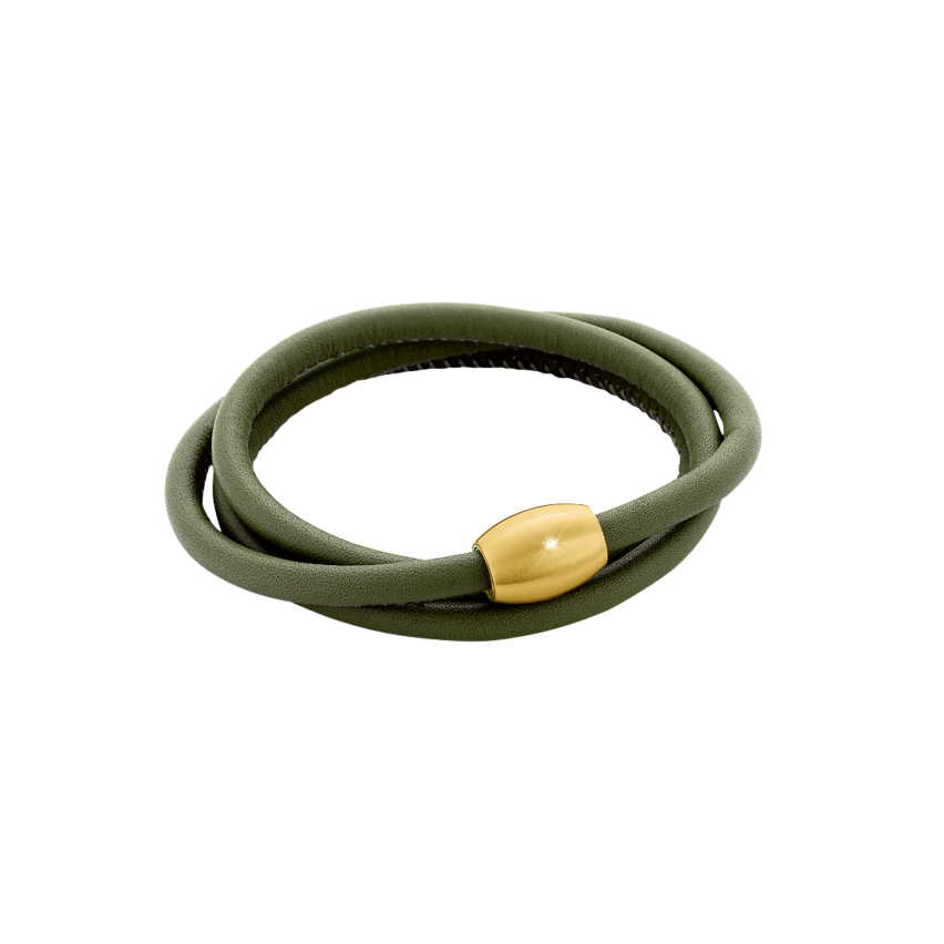 Armband aus Leder und Edelstahl gold vergoldet »101175« mit Diamant
