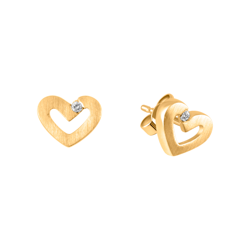 Ohrstecker aus 585er Gelbgold »Herz, 100043« mit Diamanten