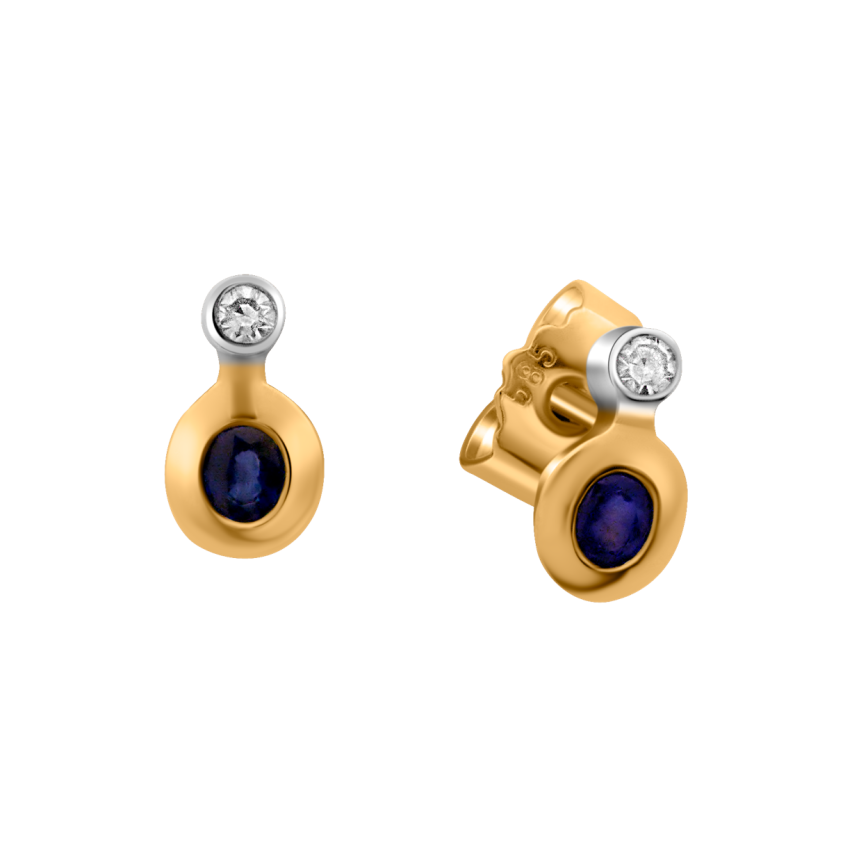 Ohrstecker aus 585er Gelbgold und Weissgold »100927« mit Diamanten und Saphir
