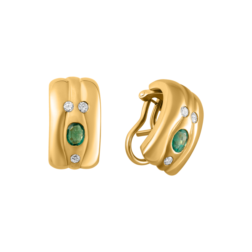 Ohrclips aus 750er Gelbgold »100966« mit Diamanten und Smaragd