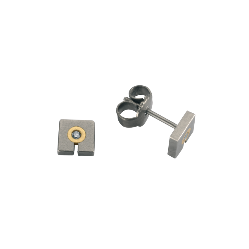Ohrstecker aus Titan und 750er Gelbgold »100172« mit Diamanten