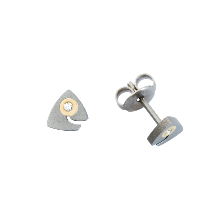 Ohrstecker aus Titan und 750er Gelbgold »100175« mit Diamanten